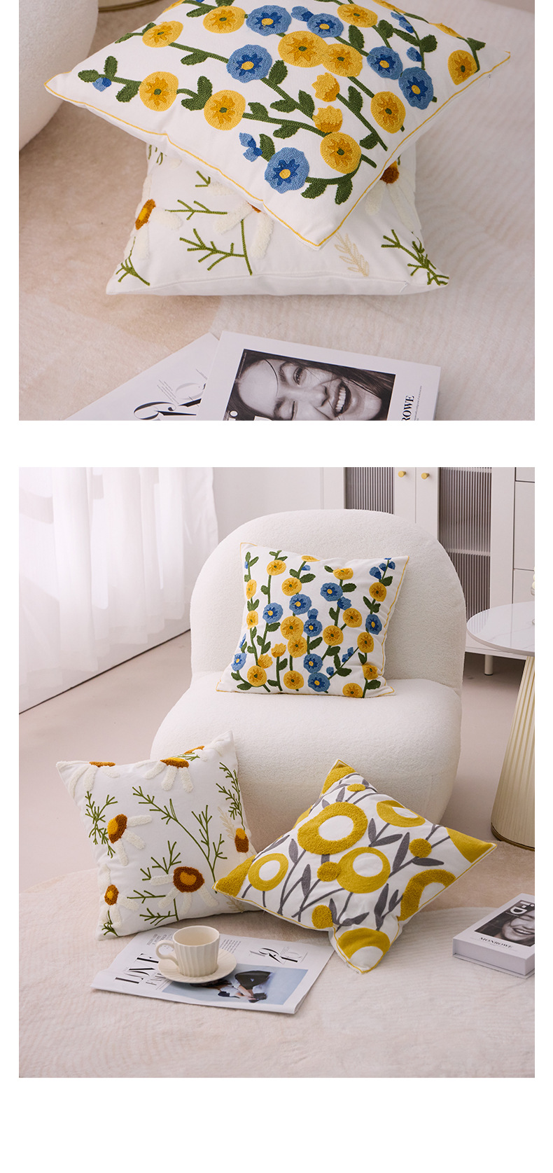 新款跨境清新花朵毛巾刺绣抱枕套床头靠垫沙发车客厅枕背腰可含芯详情10