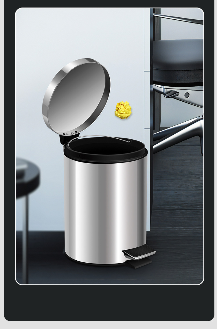家用不锈钢脚踏式垃圾桶 厨房卫生间客厅适用 带盖设计 脚踩开启方便卫生详情12