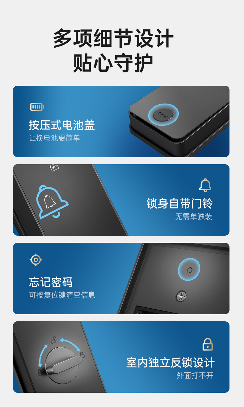 Black smart doorlock, fingerprint padlock, hand-held handle smart lock doorlock pic 12