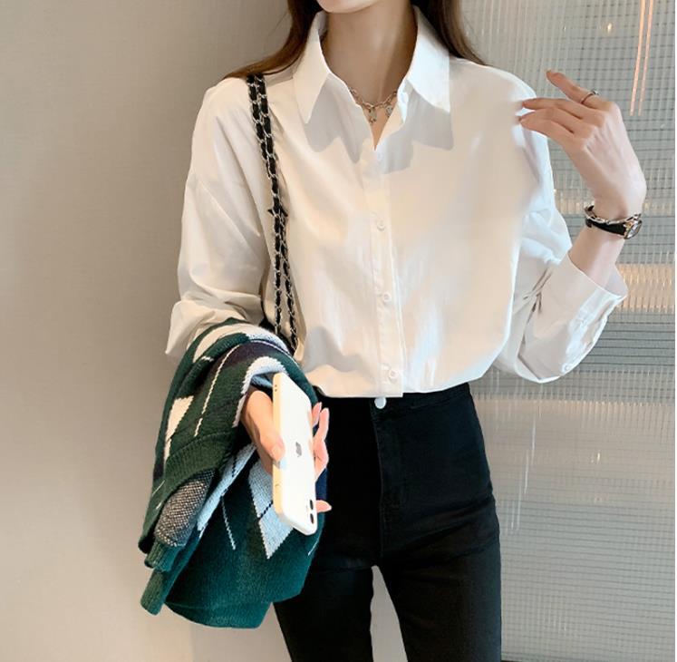 制服衬衣基础长袖白色衬衫女新款百搭基础款工作服内搭复古衬衣女详情2
