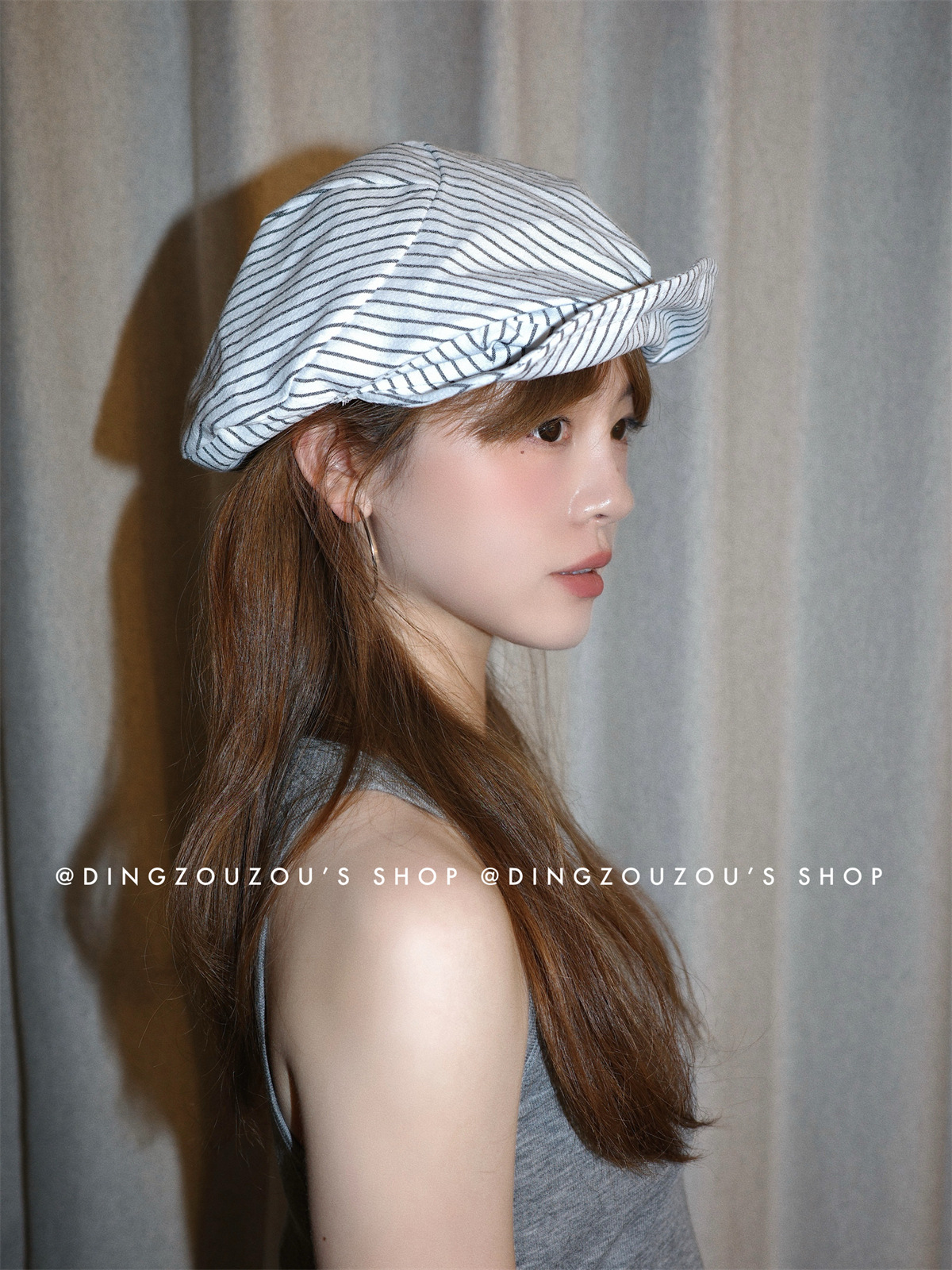 The new Japanese-style artistic striped cotton and linen beret for children shows off their faces in spring and summer. The small newsboy hat and the retro painter hat trend pic 18