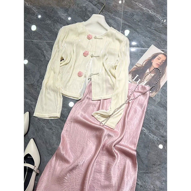 新中式轻国风女装轻奢新品感粉色醋酸连衣裙子套装年新款春夏详情6