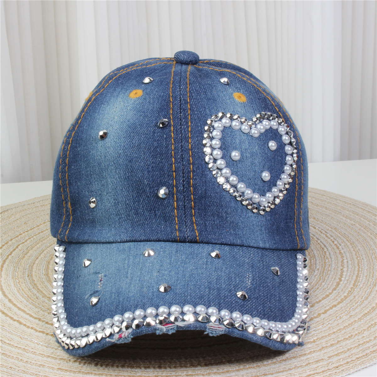 2024新款女士水钻镶钻牛仔布时尚洋气鸭舌帽休闲显脸小成人棒球帽详情38