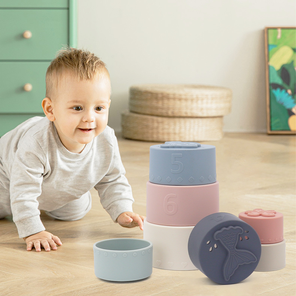 跨境婴儿叠叠杯子益智宝宝叠叠乐积木硅胶可啃咬套杯儿童玩具详情2