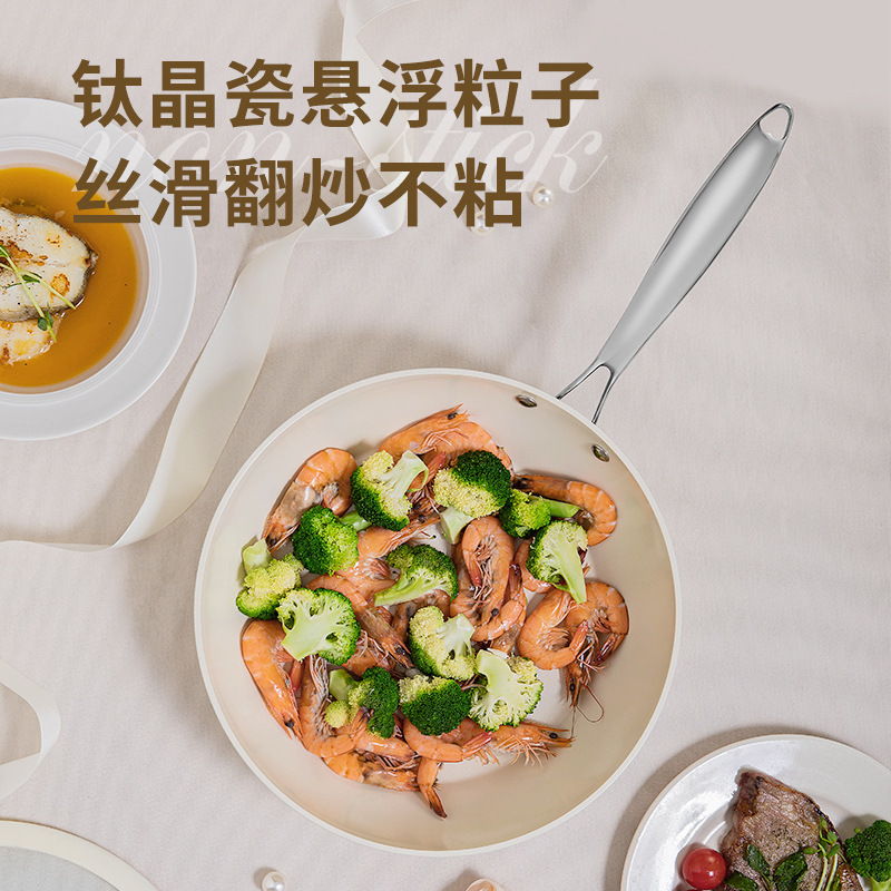 Wholesale of popular titanium crystal porcelain frying pans, multi-layer non-stick frying pans, household covered cooking pans and induction cooker pans pic 4