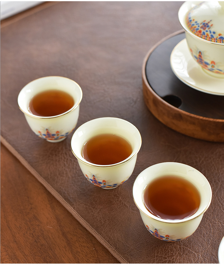 Customized LOGO gemstone yellow Kung Fu tea set for annual meeting business, commercial company team-building gifts and souvenirs pic 16