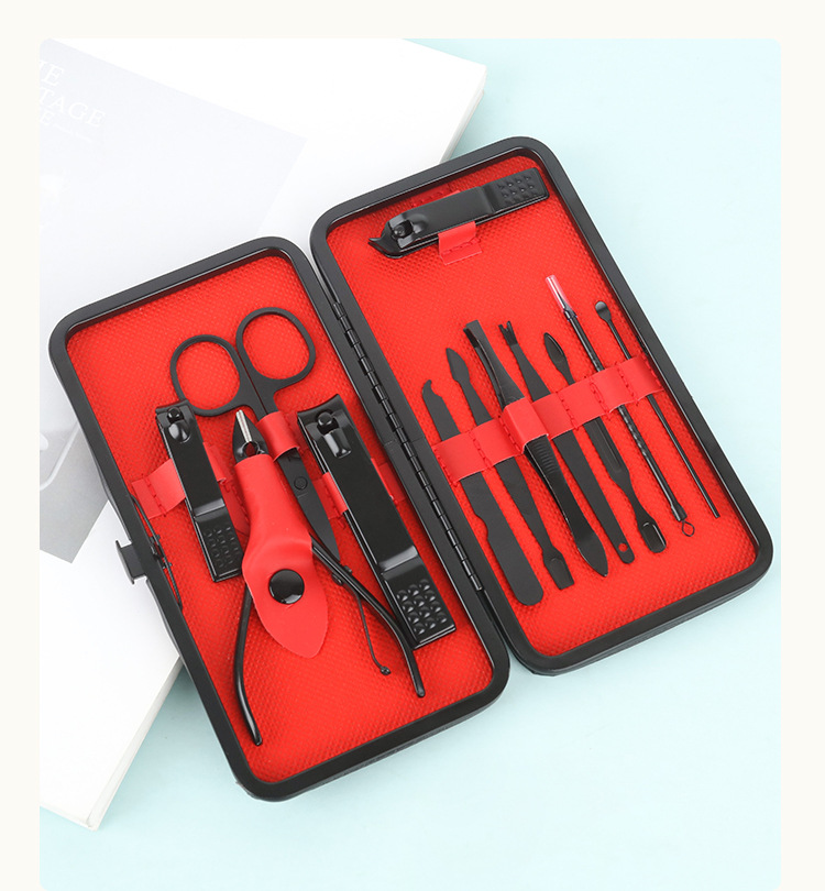 Cross-border black and red 18-piece set of nail clippers, decoration nails, nail clippers set, beauty and nail tools, complete set of nail clippers pic 9