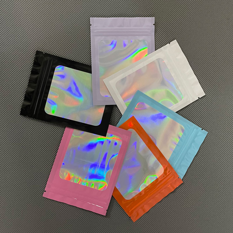 In-stock color window laser self-sealing bags, jewelry packaging bags, phone cases, plastic bags, food sealing bags with fixed logos pic 1