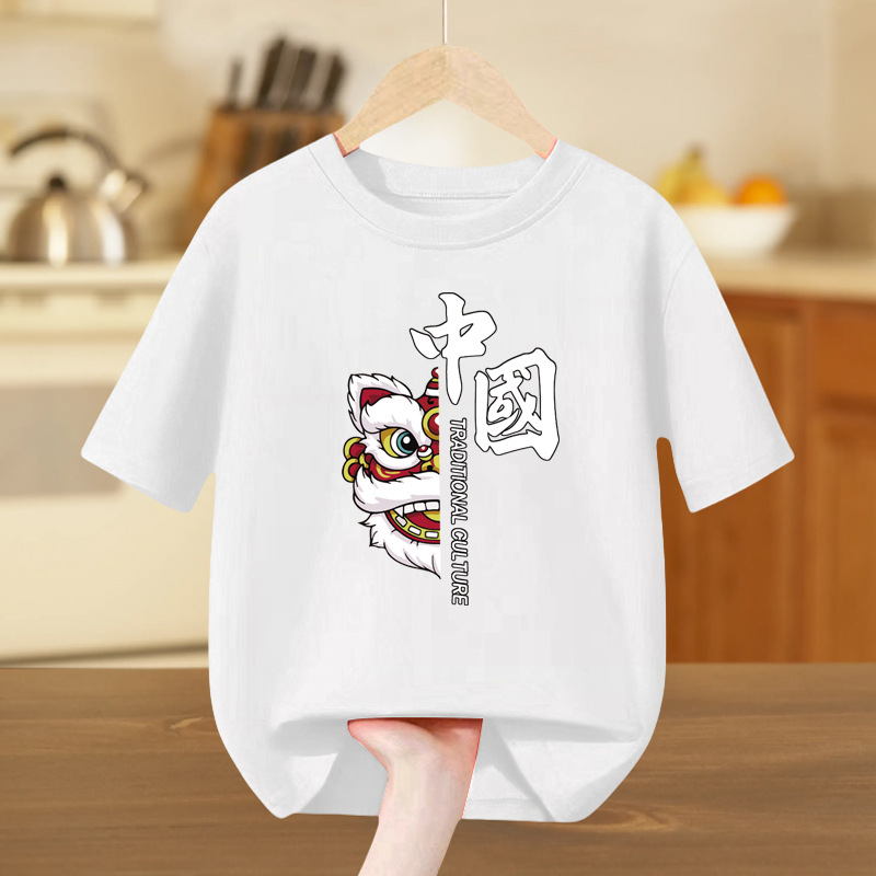 国潮国庆短袖t恤中国少年儿童纯棉半袖中小学生幼儿园活动班服白上衣详情13