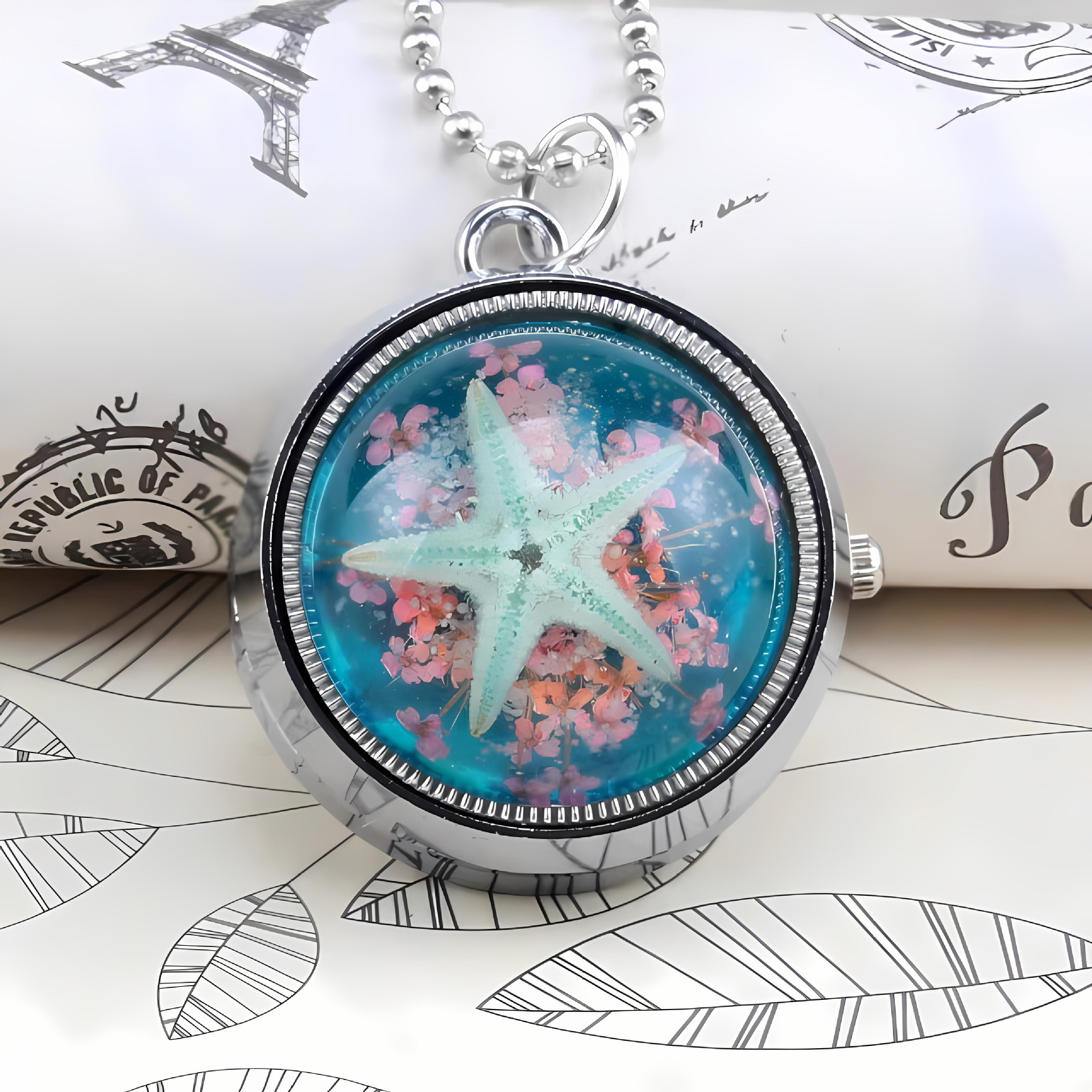 Cute student children lucky starfish rotating pocket watch, new gyroscope chain pocket watch, personalized and creative watch pic 12