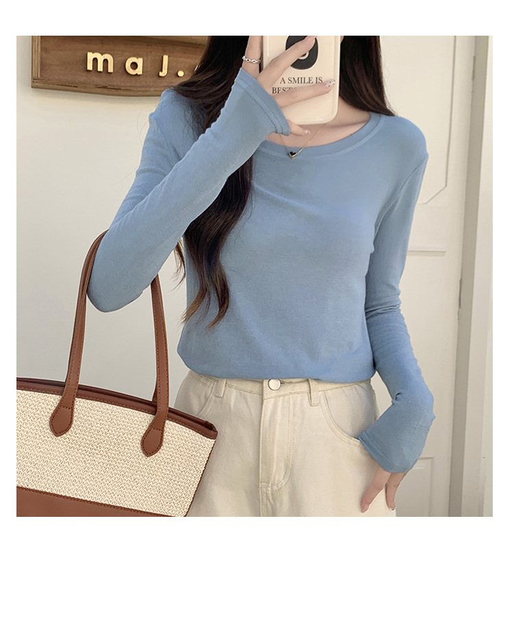 2024新款打底衫女薄款内搭白色洋气秋冬修身面膜圆领长袖上衣t恤详情27