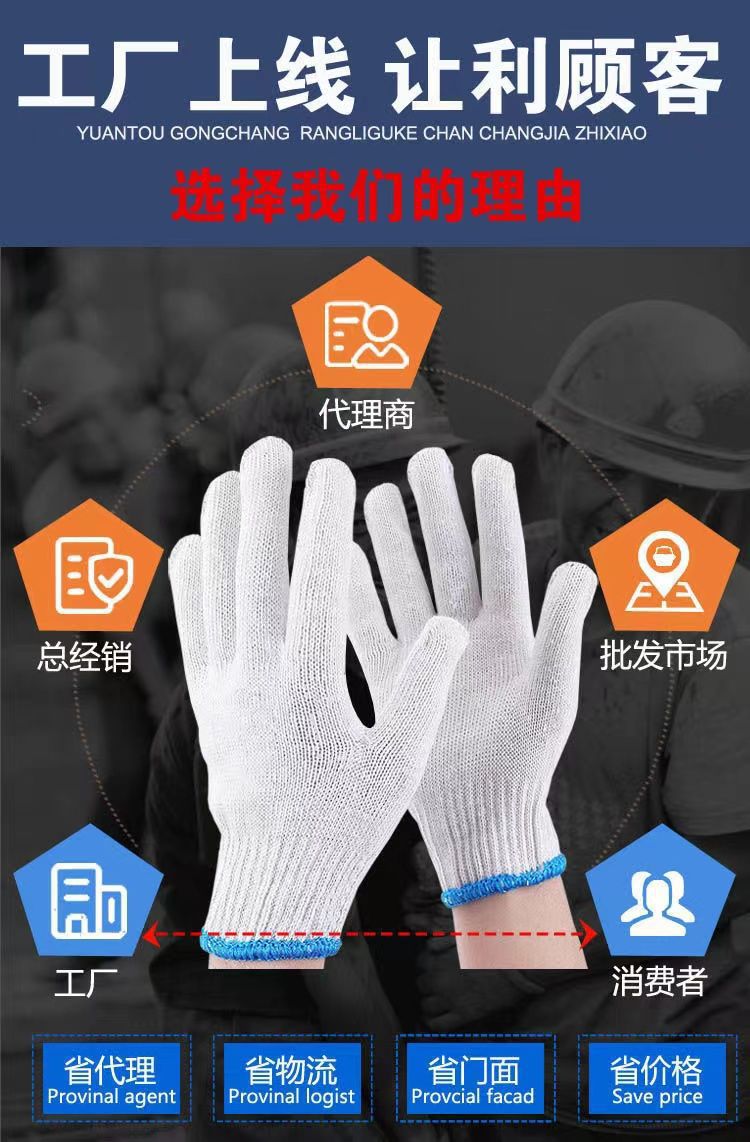 劳保手套棉线加厚尼龙纱线布耐防滑耐磨不烂干活男女白手套包邮详情2