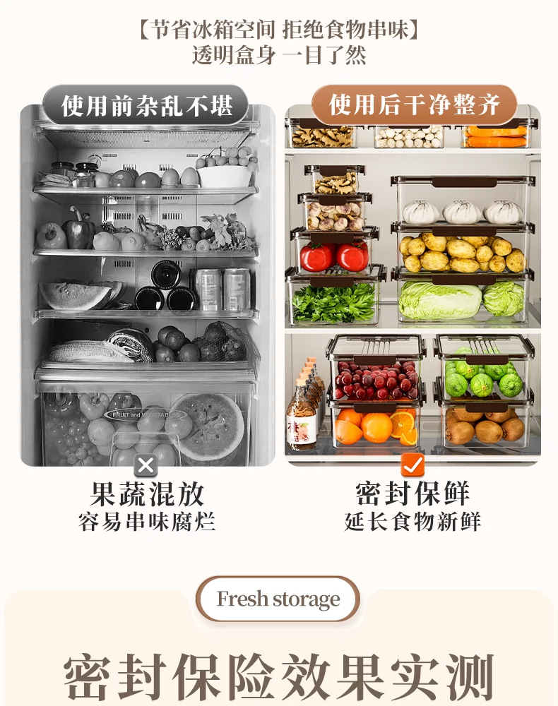 冰箱保鲜盒家用厨房专用大容量食物收纳盒透明塑料加厚带盖密封盒详情3