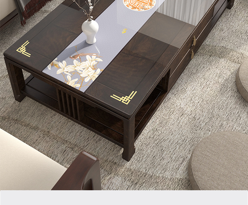 国潮新中式茶几垫古典中国风茶几桌布防水防油免洗pvc半透实木餐桌垫详情2