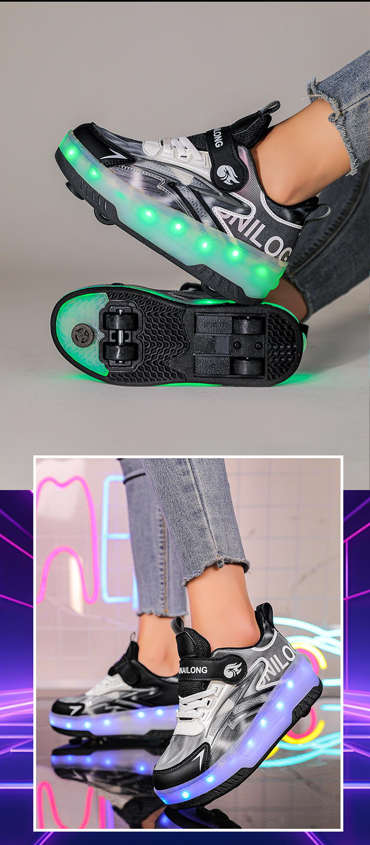 男童暴走鞋滑轮儿童纽扣透气轮滑鞋学生女童四轮溜冰鞋子一件代发详情31