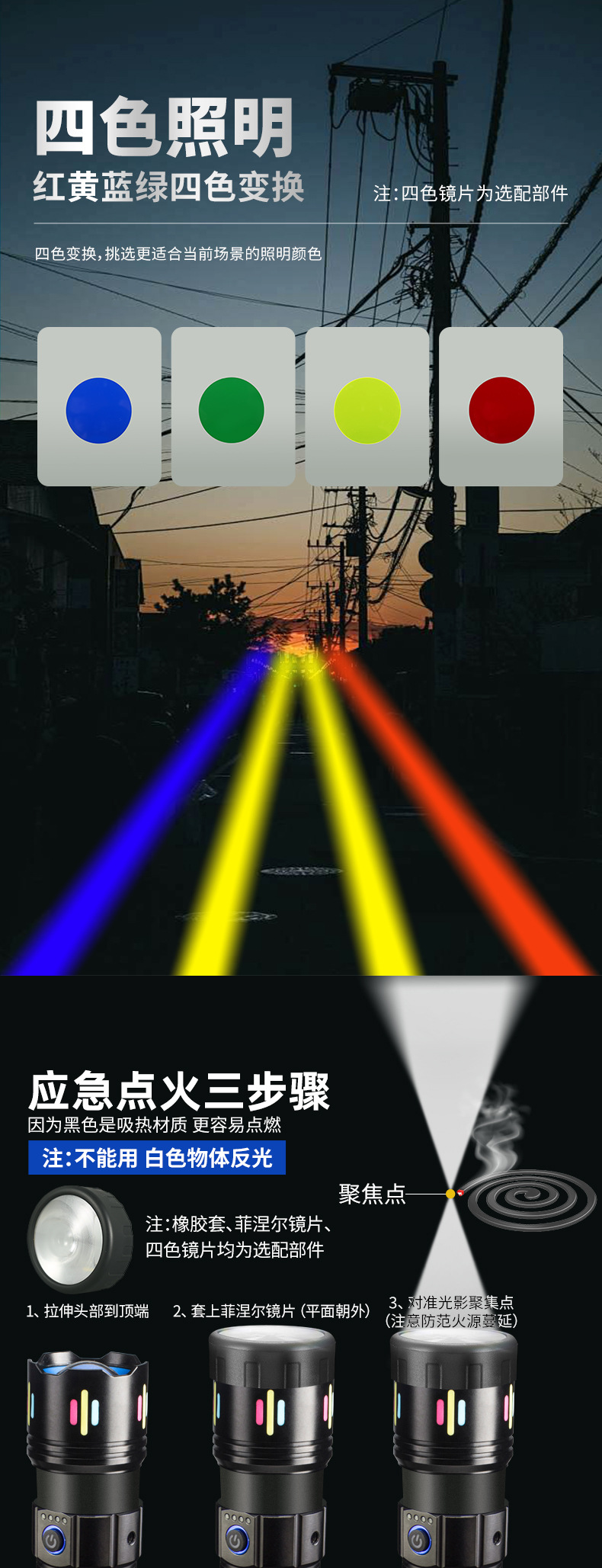 Cross-border high-intensity long-range zoom flashlight, white laser, outdoor patrol and exploration multi-functional portable flashlight with fluorescence pic 7