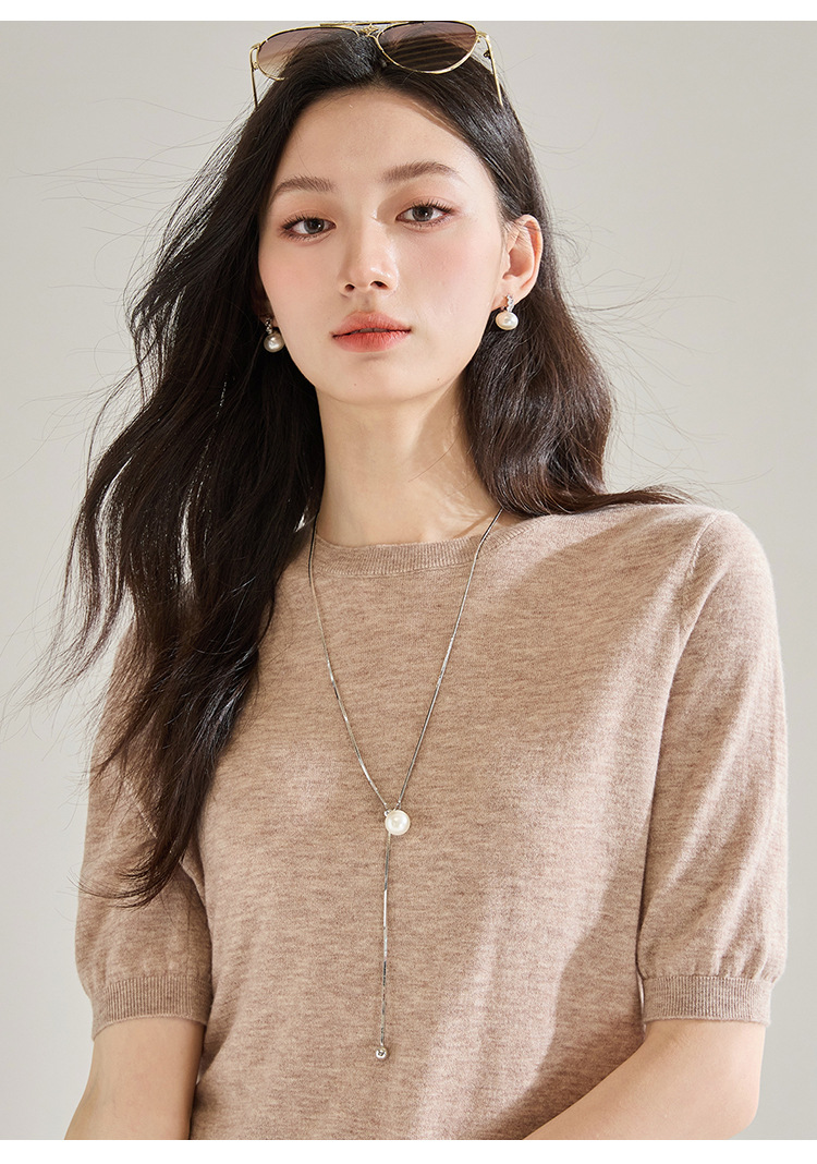Summer 100% wool short-sleeved round-neck base knitted sweater for women, loose and elegant, versatile T-shirt and sweater 25252 pic 20