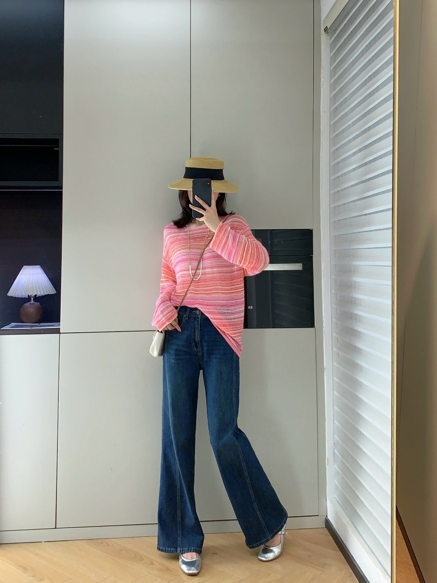 复古时髦高腰斜裁宽松显瘦百搭弹力直筒宽松微喇叭牛仔裤G031612详情7