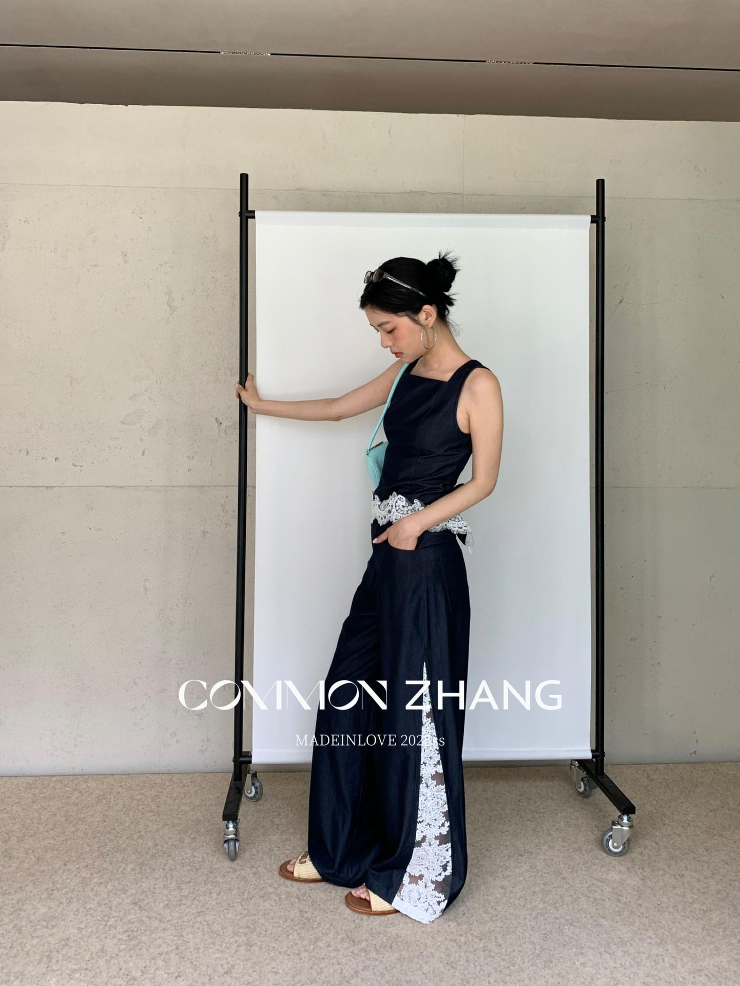 CZ ZHANG Summer French niche lace patchwork with cutout texture, low-waisted wide-leg drape casual pants B24032 pic 11