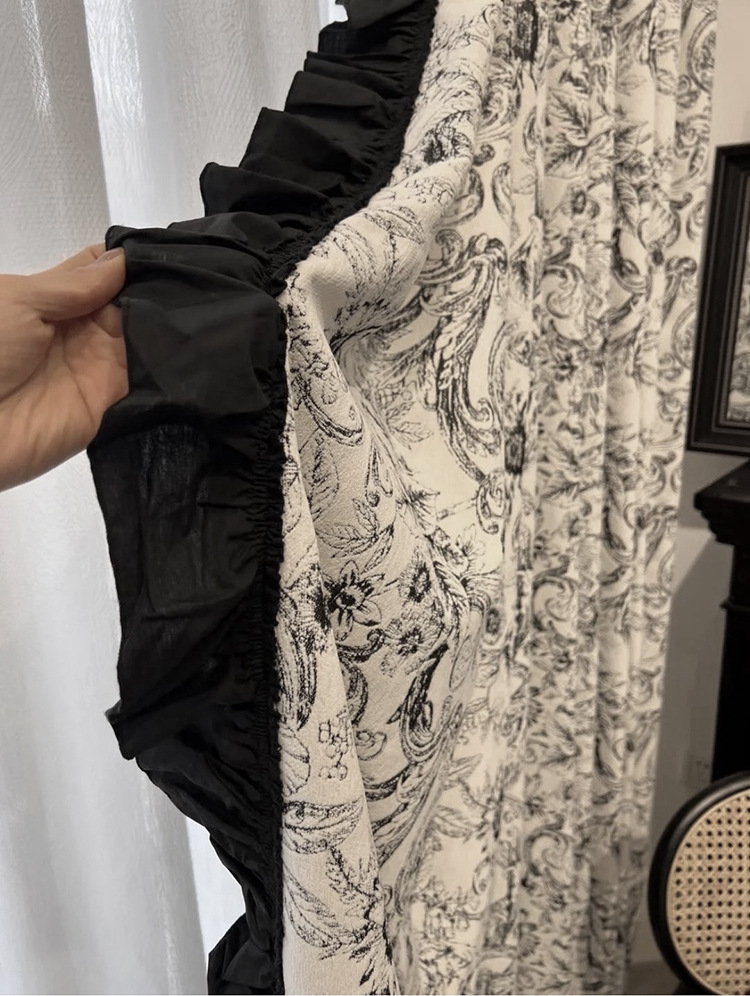 Finished product of French retro Chenille jacquard black and white American Rococo lace blackout bedroom and living room bay window pic 3