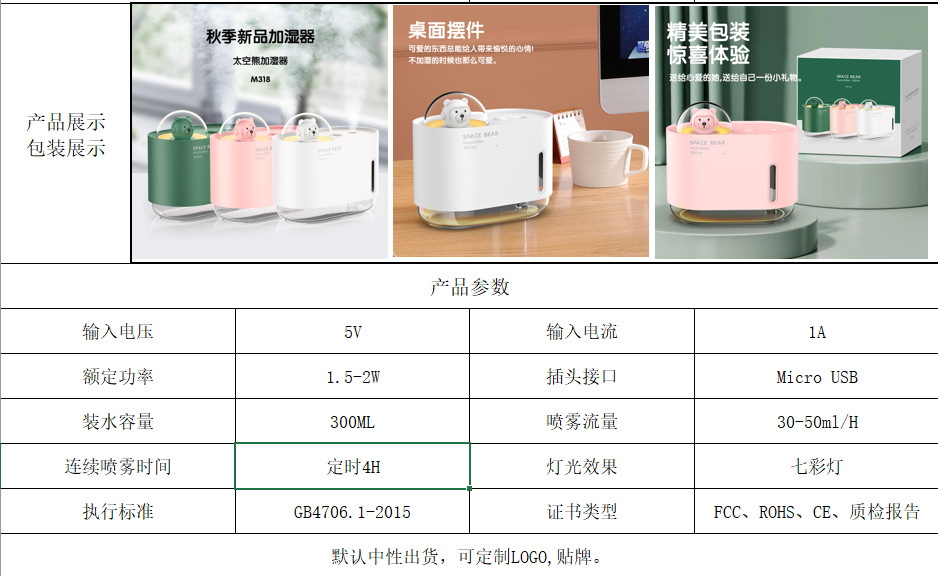 新款草莓熊USB迷你加湿器卧室小型便携式加湿器家用桌面小加湿器详情2