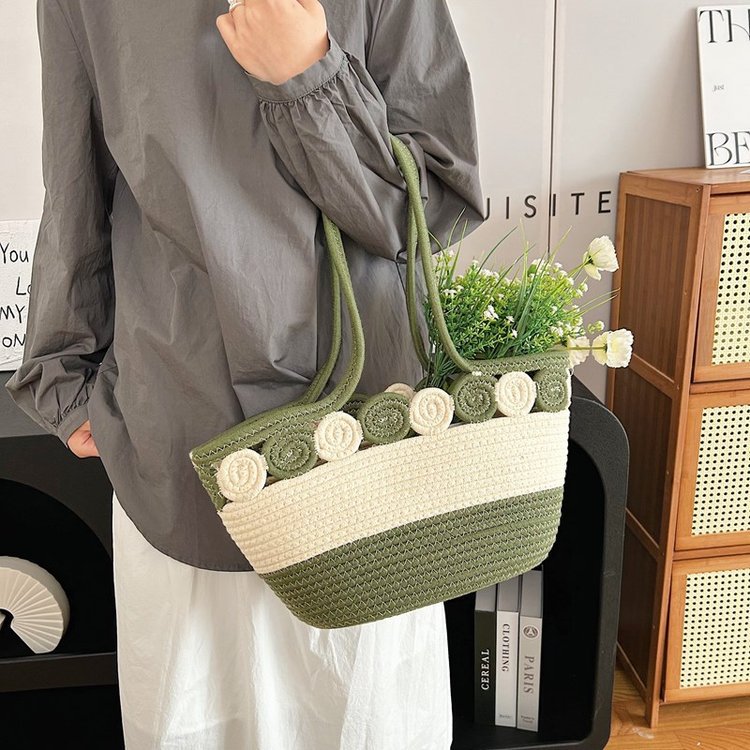 2024新款菜篮子沙滩包女士单肩腋下包韩版编织水桶包小众设计详情28