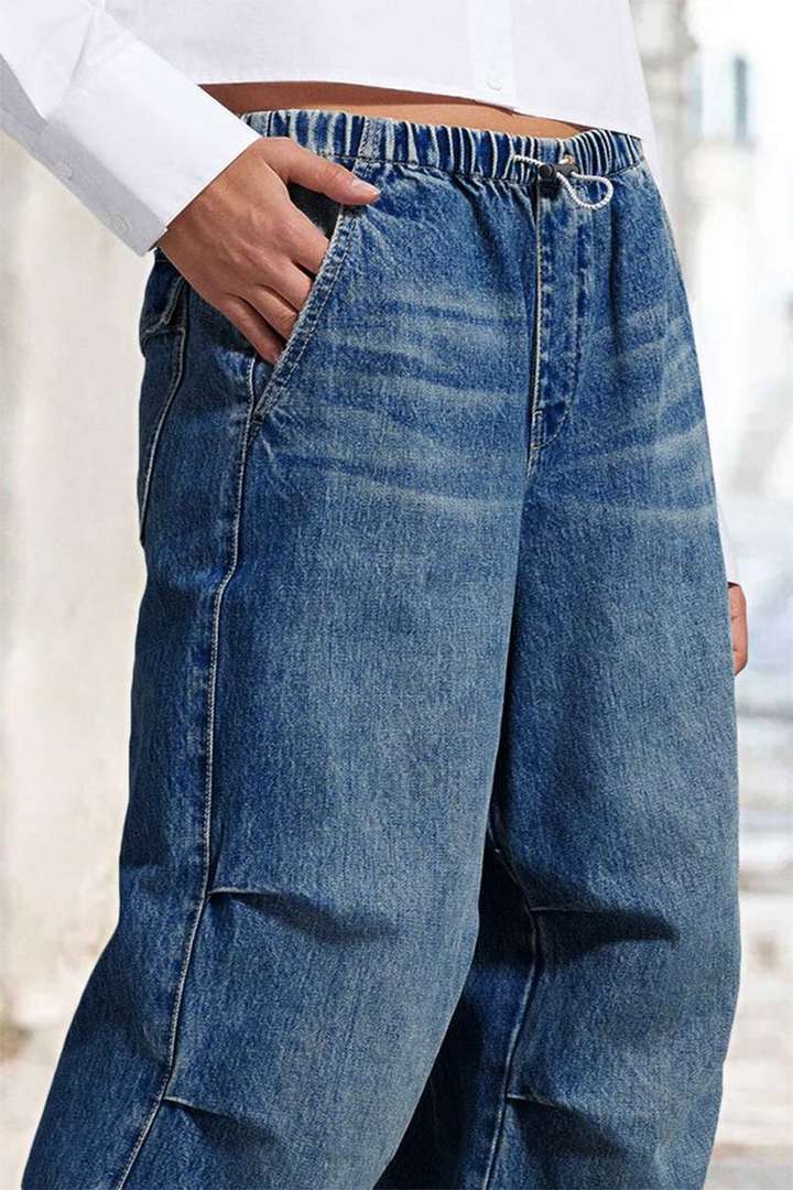 Spring 2025 new collection: Mid-waist wide-leg pleated loose jeans for women, street retro straight-leg pants for women pic 7