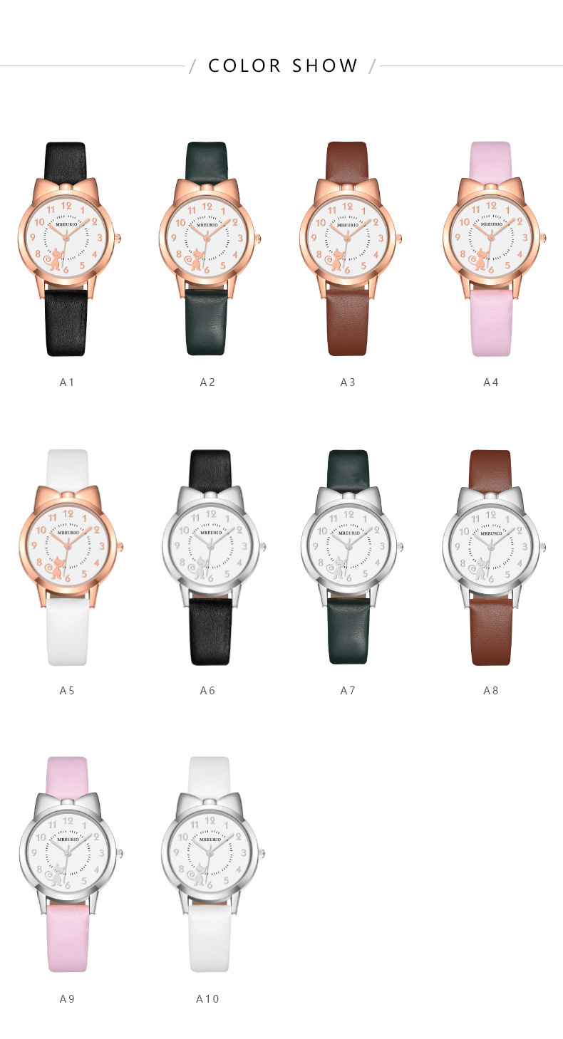 抖音爆款儿童手表女孩石英表女童皮带可爱蝴蝶结数字小猫学生手表详情20