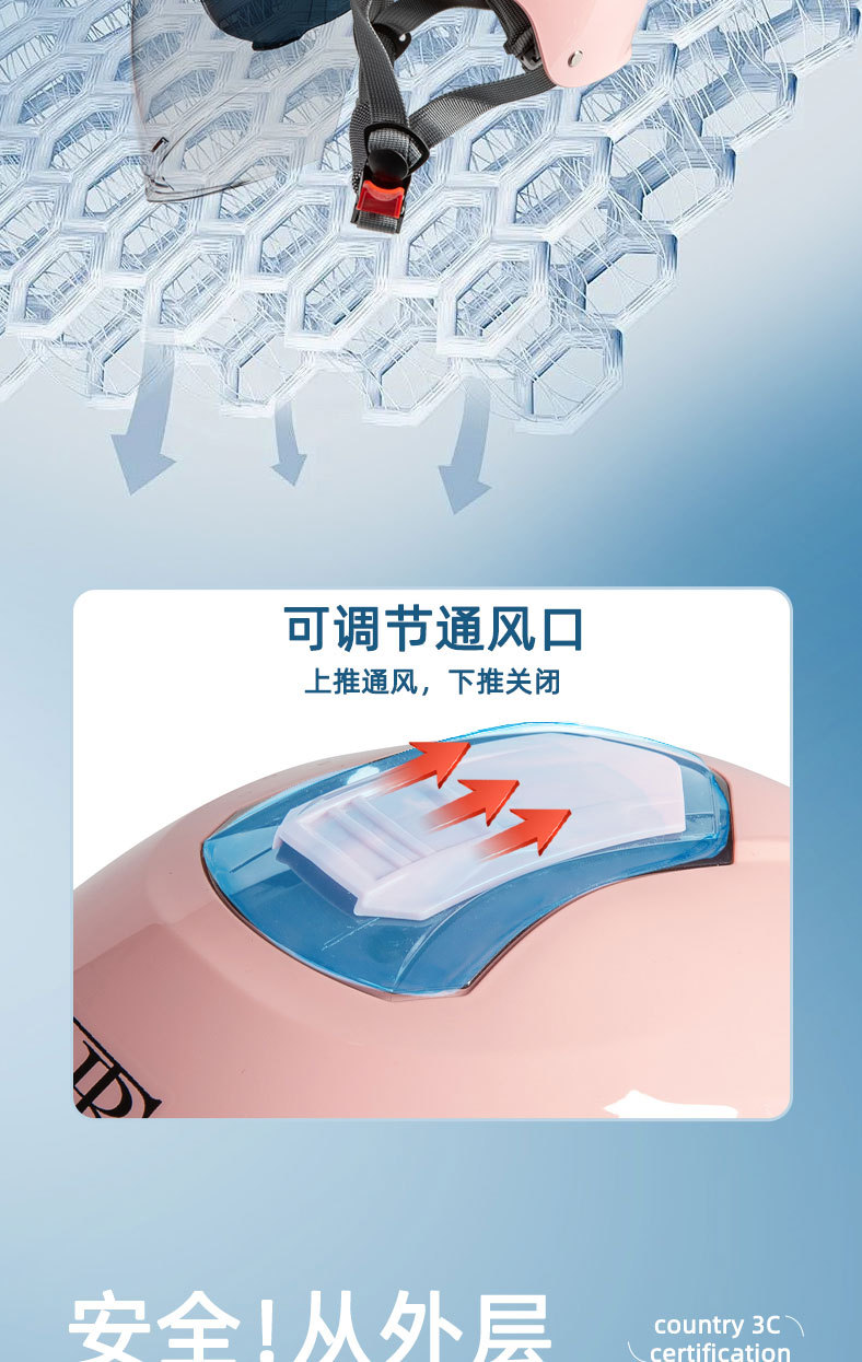 3C认证双镜片电动车摩托车女男士盔四季通用安全帽半盔防晒夏盔详情7