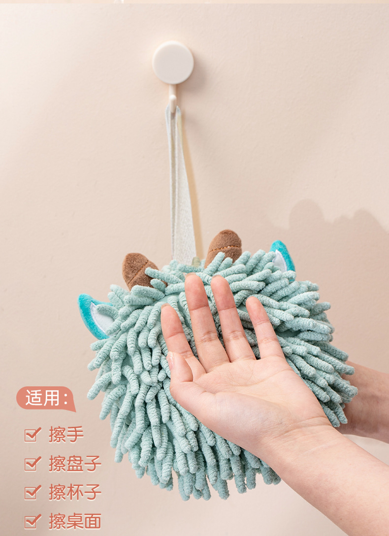 卡通动物雪尼尔擦手巾 康乐屋挂式加厚吸水擦手球 可挂擦手毛巾详情6