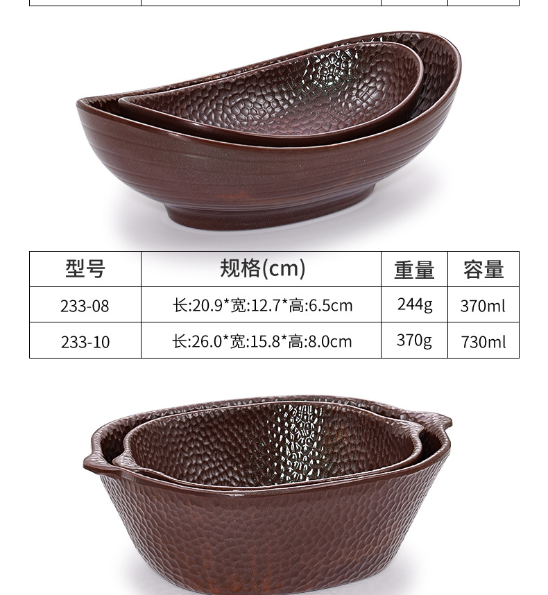 Melamine plates, imitation porcelain boat-shaped tableware, hot pot side plates, retro Japanese rectangular deep plates, commercial use pic 7
