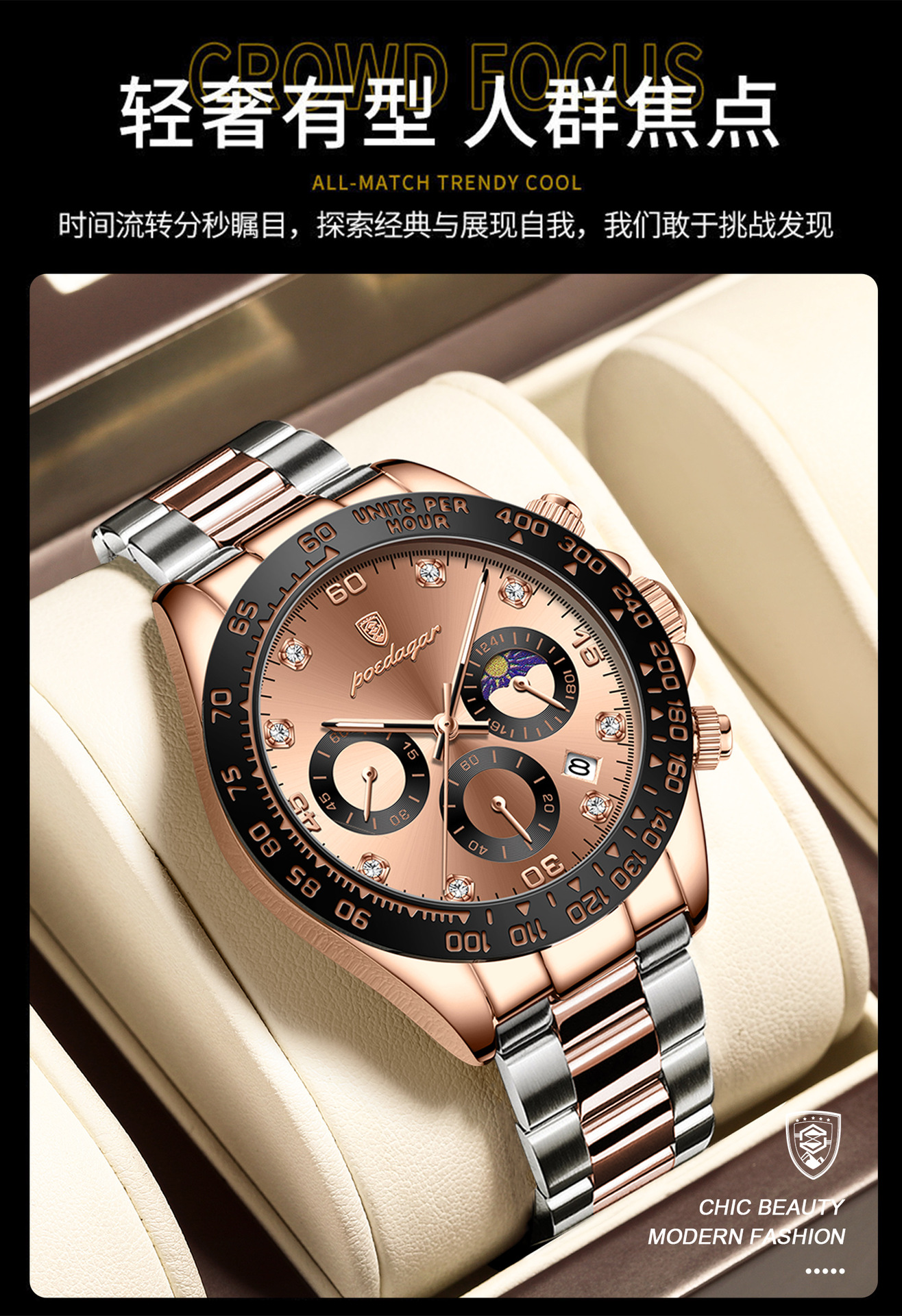 瑞士品牌防水男士手表多功能时尚钢带石英表直播外贸爆款一件代发详情12