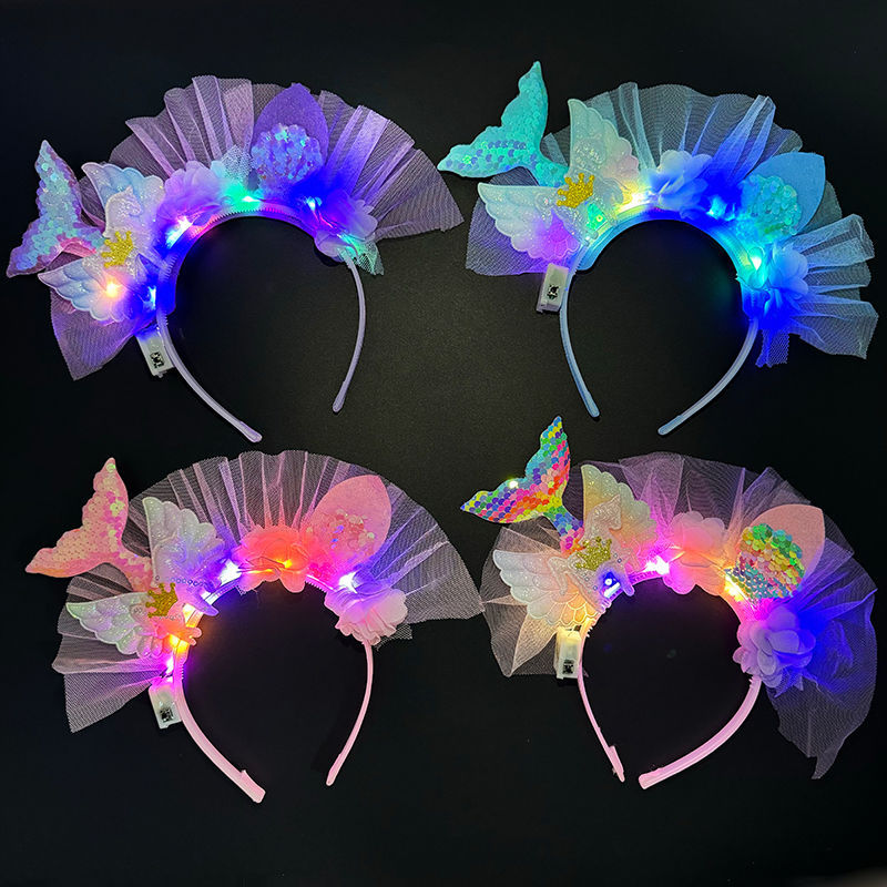 美人鱼公主风发光发箍女孩甜可爱珠片独角兽发饰个性彩色立体发饰详情1