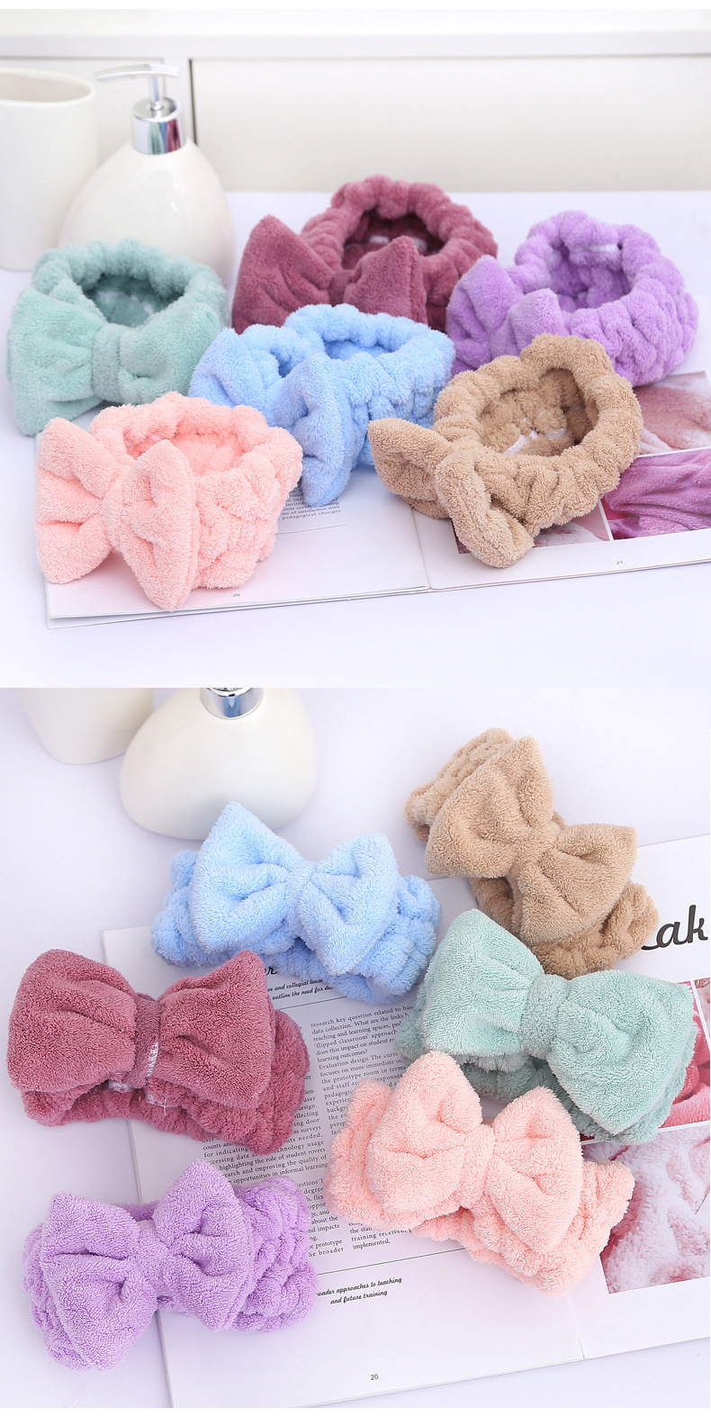 【 Chi Jia 】 Cute hair band for washing face and absorbing water, coral velvet hair bun for girls, cute Korean headscarf, bow makeup pic 9