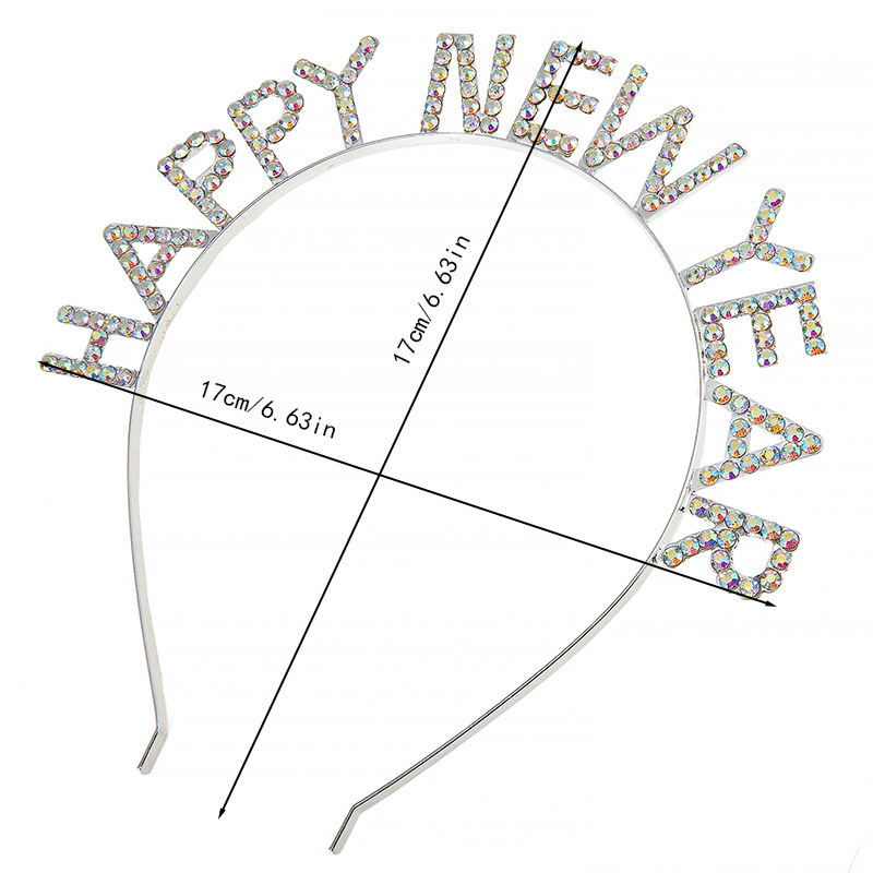 European and American cross-border hair accessory letter headband, HAPPY NEW YEAR, letter AB water diamond headband, party headwear pic 4