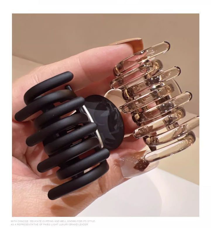 新款简约黑色茶咖色中号马尾抓夹方形半抓韩版蓬松银标发抓ins详情10