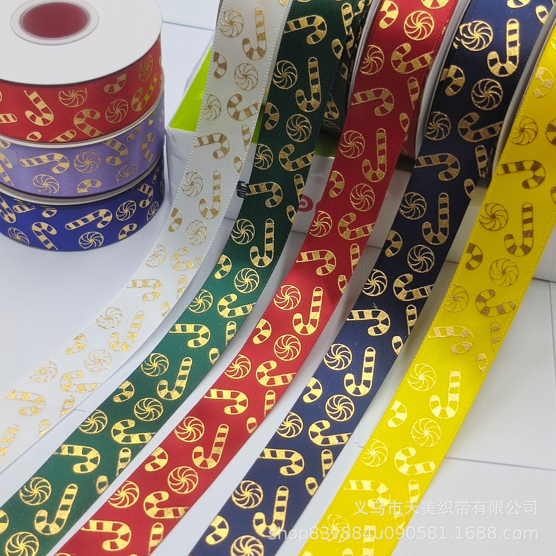 New Christmas ribbon 2.5CM gold embossed Christmas gift box, colorful ribbon, silk ribbon, Christmas accessories, heat set and embossed pic 2