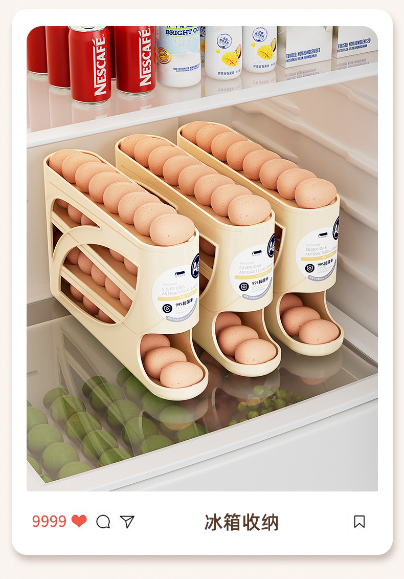 Slide rolling egg storage box, storage for the side door of household refrigerator, kitchen egg retrieval wonder, new automatic rolling egg rack pic 13