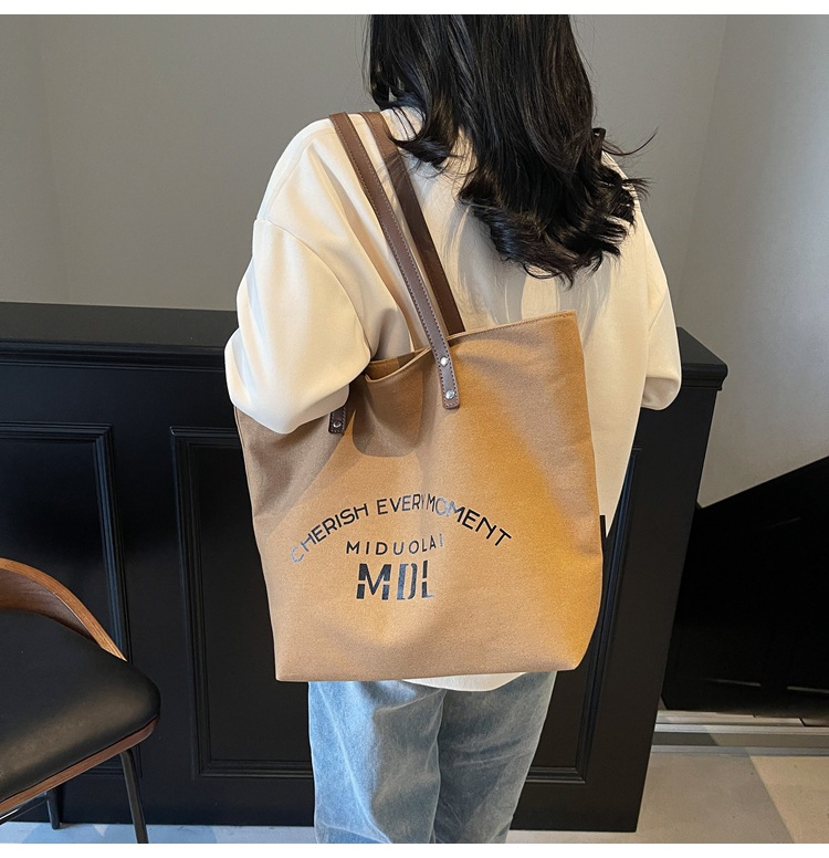Large-capacity 2025 new style simple single-shoulder hand-carry cloth bag, college student class tote bag, versatile canvas bag for women pic 14