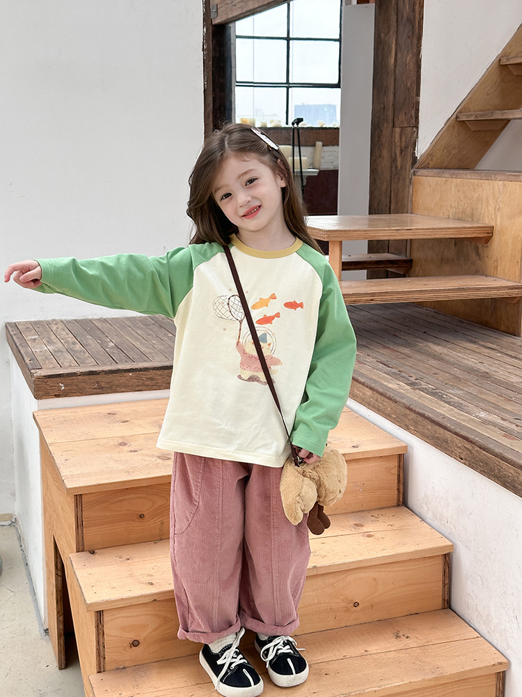 2024秋季新款儿童秋装长袖T恤上衣女童宝宝230克卡通插肩打底衫潮详情60