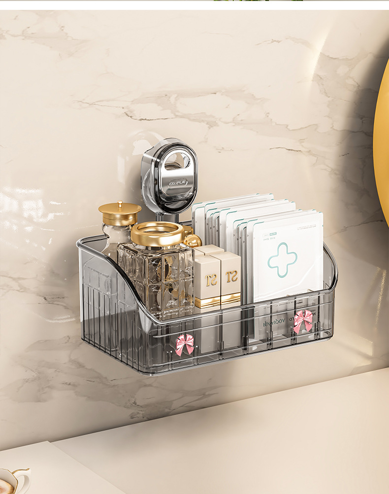 吸盘置物架壁挂卫浴收纳盒厨房免安装化妆品化妆盒美妆彩妆收纳架详情15