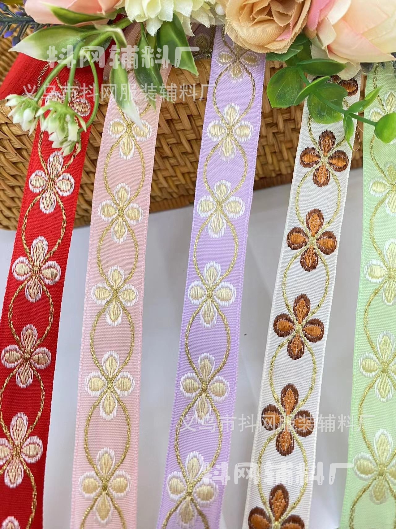 2cm four-leaf clover handmade DIY bow accessory ethnic style jacquard embroidery ribbon hair accessory bag edge strap gift box bag pic 5