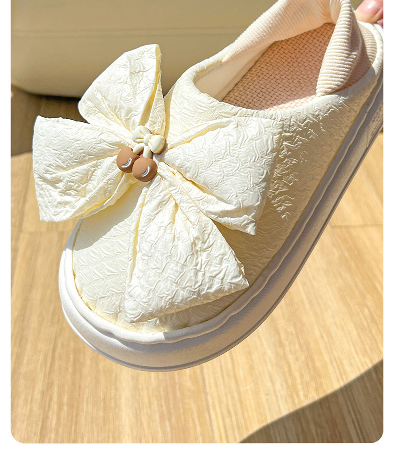 蝴蝶结月子鞋夏季薄款软底孕妇产后透气厚底包跟棉拖鞋女厂家代发详情11