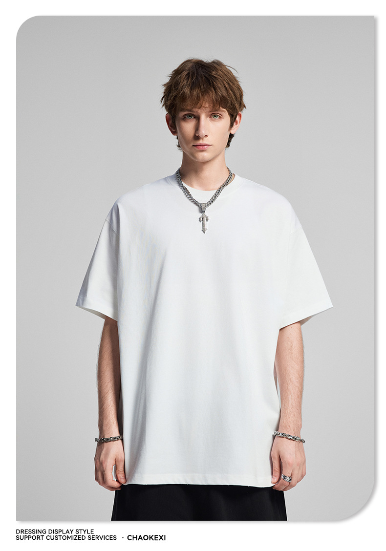 CKX2026夏季美式275g高品质潮牌纯棉t落肩纯色男潮青少年短袖T恤详情22
