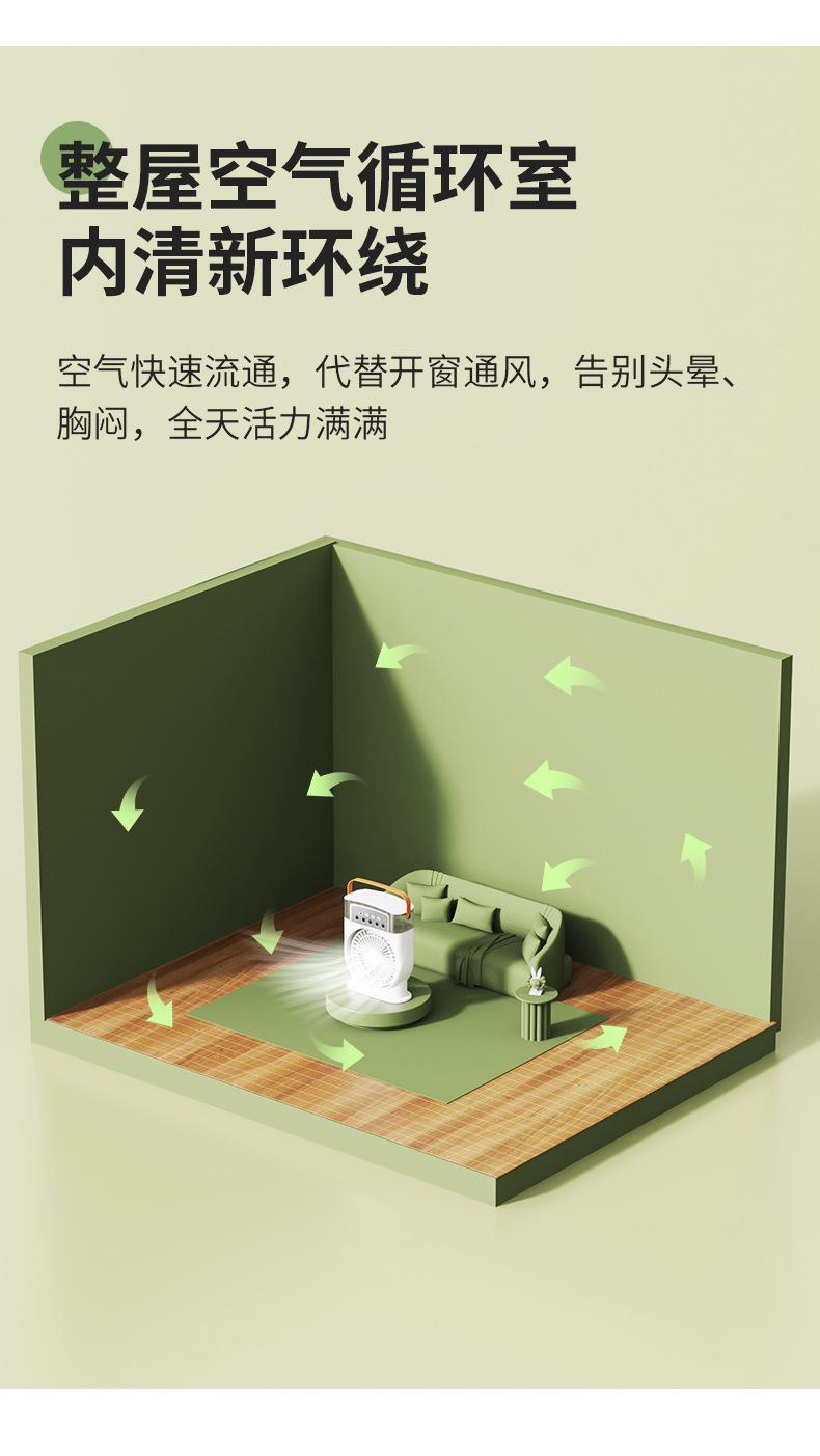 跨境新款USB迷你电风扇 小蛮腰五孔喷雾风扇 夜灯加湿制冷喷雾扇 小空调便携式迷你风扇 创意家用电扇详情9