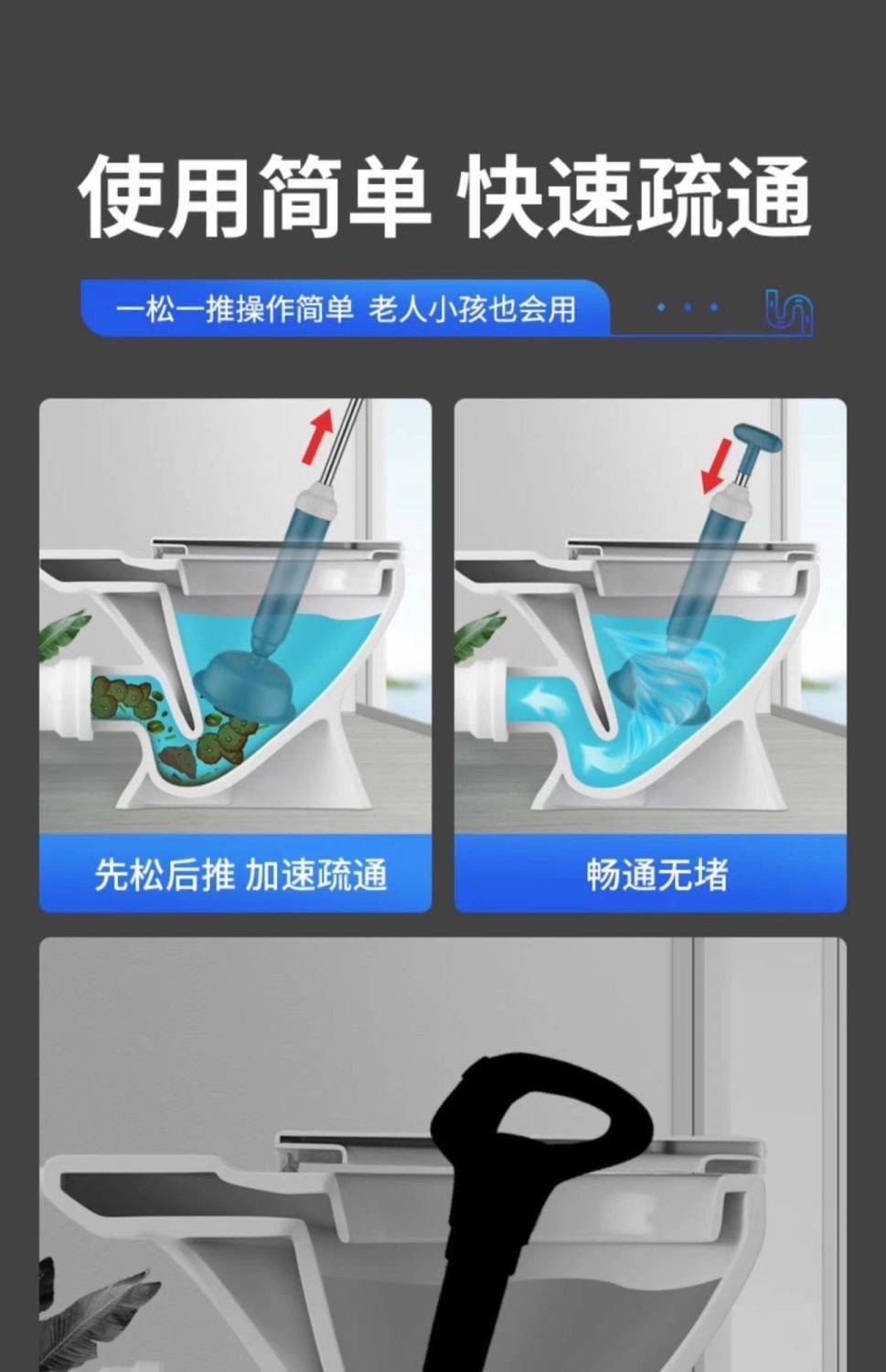 Toilet unclogging tool, plunger, toilet clogging wonder, powerful pipe suction and drainage tool, one plunger pic 6