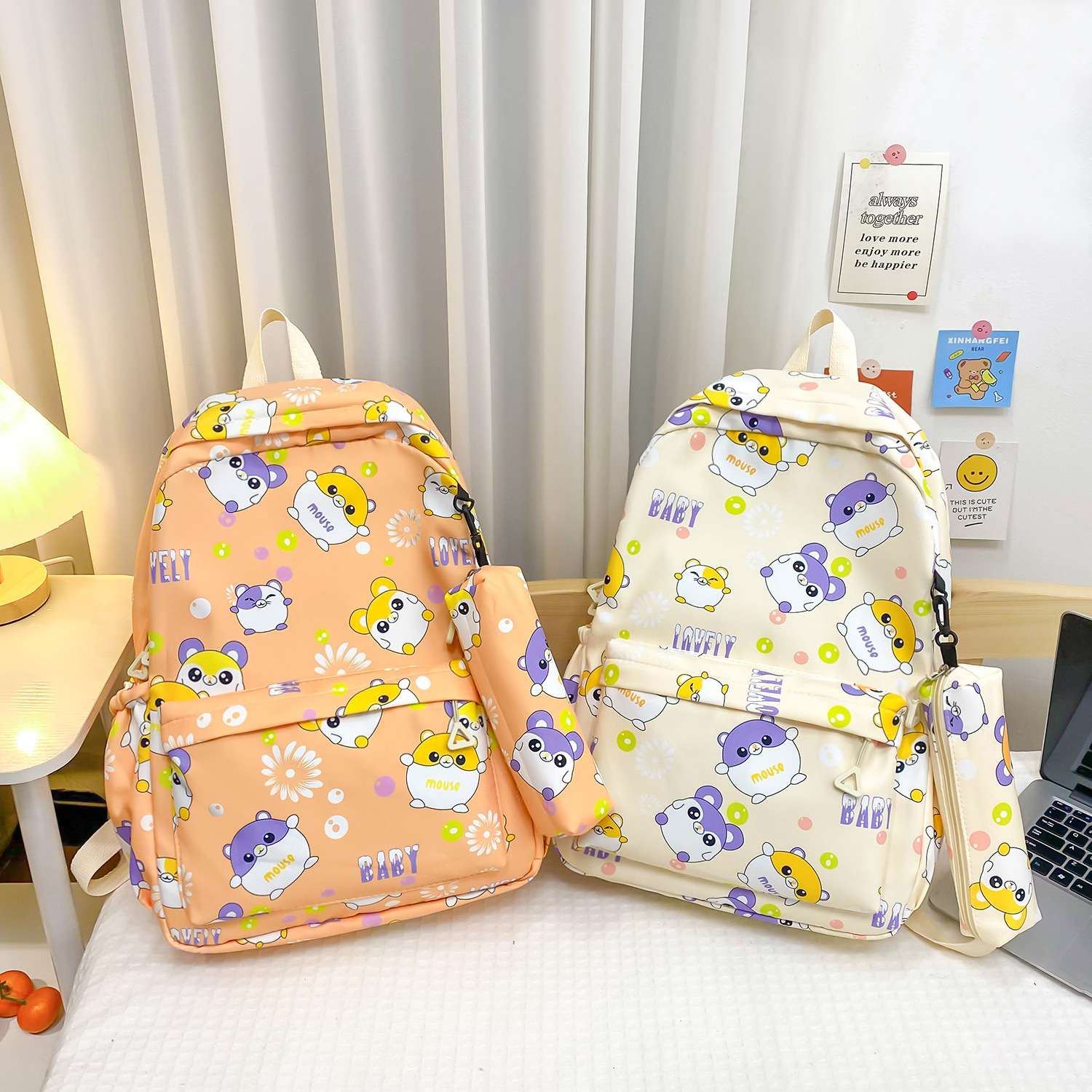 Wholesale escuela primaria primaria y secundaria estudiantes impresos espalda doble bolsa de las mujeres bolsa de la pluma de los hombres bolsa de manga color sólido bolsa de la escuela de gran capacidad pic 3