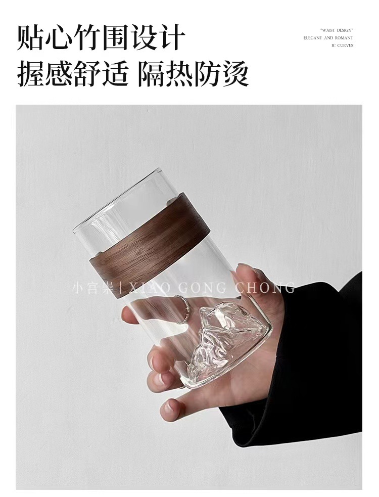 Japanese-style creative mountain-viewing glass cups, retro Chinese trend high-temperature resistant Fuji Mountain tea cups, household snow mountain cups, coffee water cups pic 5