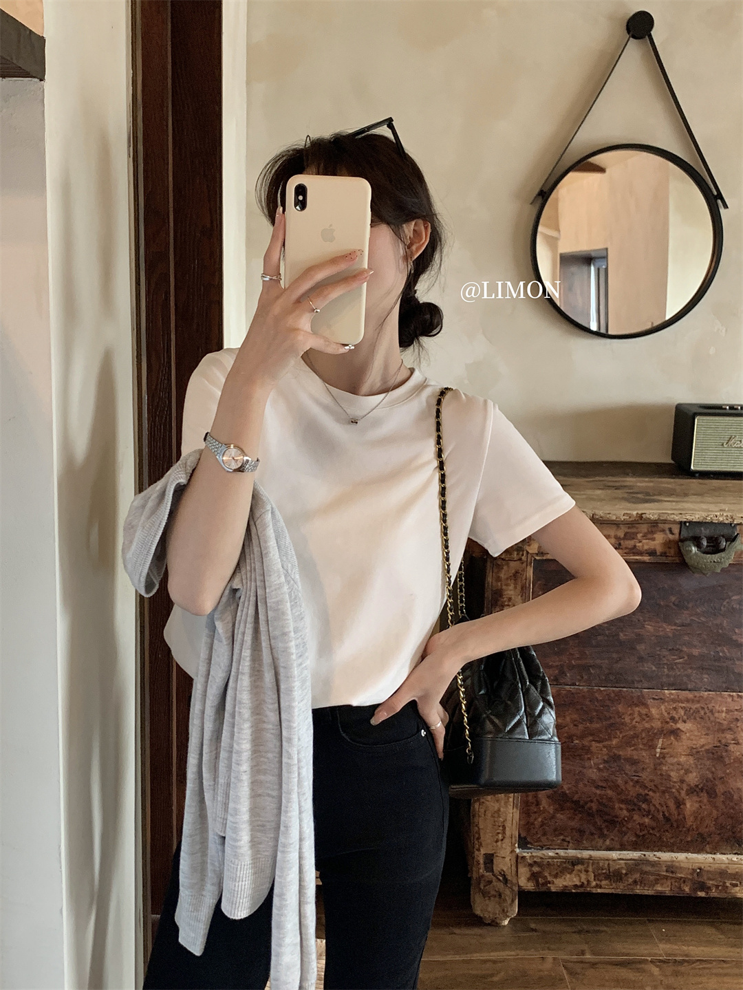 THE LEMON柠檬绿茶正肩磨毛短袖t恤女2024秋季新款百搭上衣打底衫详情23