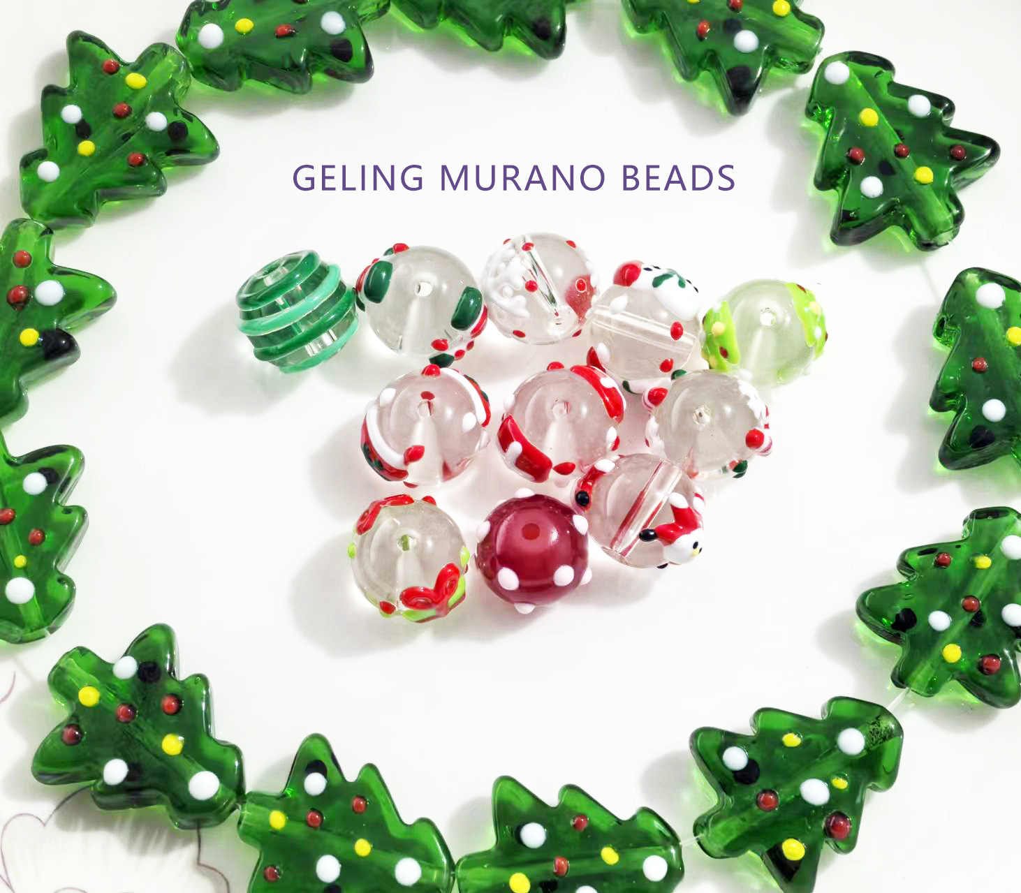 圣诞树简约可爱童趣彩色红黄白点撞色手工琉璃DIY耳环饰材料配件详情2